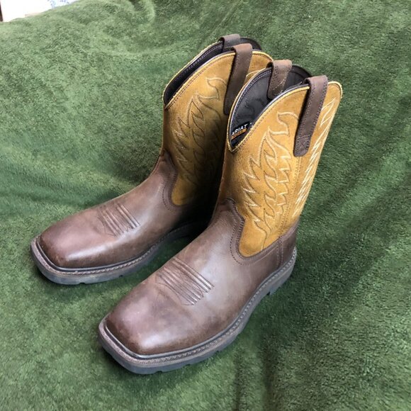 Ariat WorkHog Men's Western Pull-On Work Boots Square Toe Brown H₂O EH - Picture 7 of 16